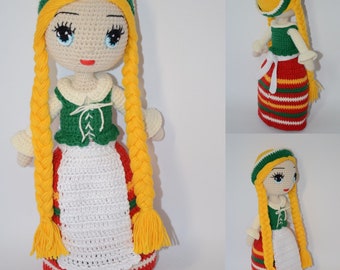 Handmade crochet amigurumi doll,traditional Lithuanian doll, lithuanian souvenir, traditional lithuanian girl