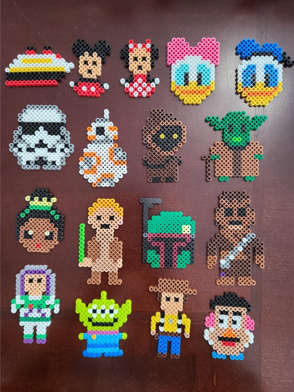 Disney Inspired Perler bead magnets, Disney Mickey, Minnie, Princesses,  Yoda, Stormtrooper Disney Cruise Line Fish Extender Gifts