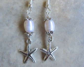 Pendientes de estrella de mar de perlas de agua dulce-- Perla del mar y hermoso -- Náutico --playa-desgaste para casual o vestirse! ¡Graciosa y elegante!