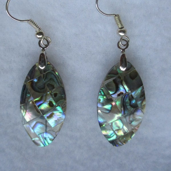 Abalone Shell Earring's--Marquise Shape And Just Lovely--Graceful And Classy--   Lot's Of Blue-Green-Pink Color!    Specail Gift.