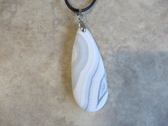 Agate Pendant On Black Cord! White--Taupe--Grey A… - image 3