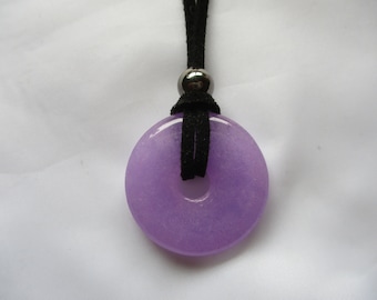 Jade Donut On Black Cord--30MM Purple/Lilac Jade Donut! You Choose Cord Length You Like! Choose With Or Without Bead!