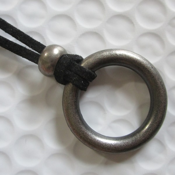 Metal Ring Cord Necklace! His Or Hers Necklace! You Choose Your Cord Length!  Simple And Attractive For Guy Or Gal!