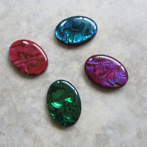 Set Of Four Gorgeous Paua Shell Cabochon Ready For Your Jewelry Making Project!  Measuring 25x18mm! Stunning Rich Colors!