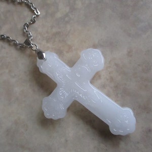 Crystal Cross Necklace!  Large Chunky  White Crystal Cross! Spiritual --Religious Necklace! A Lovely Gift Idea!