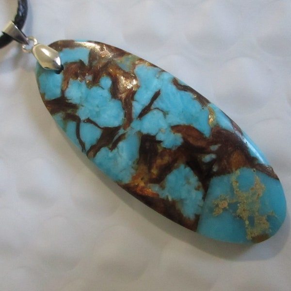 Turquoise With Bornite Pendant On Black Cord! Turquoise With Glowing Bornite! Nice Size And Simply Beautiful!