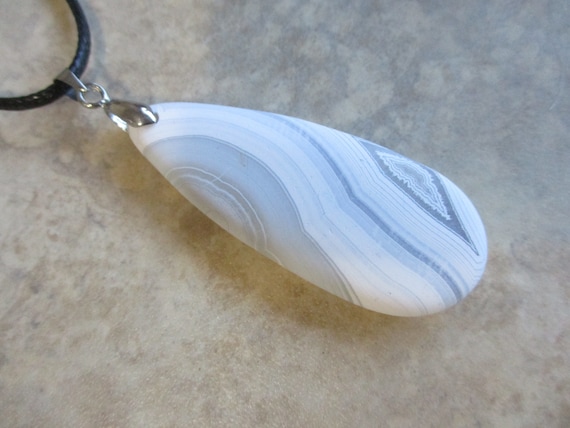Agate Pendant On Black Cord! White--Taupe--Grey A… - image 1