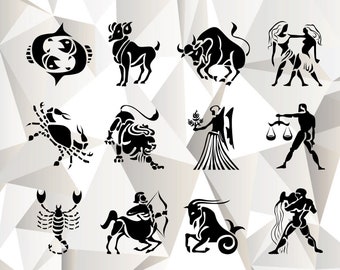 Zodiac Signs SVG Bundle, Zodiac Clipart, Cut Files For Silhouette, Zodiac Symbols For Cricut, Horoscope Vector, Stencil, Svg, Dxf, Png, Eps