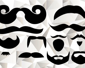 Mustache Beard Bundle SVG, Mustache Beard Clipart, Mustache Beard Cut Files For Silhouette, Files for Cricut, Vector Stencil Svg Dxf Png Eps