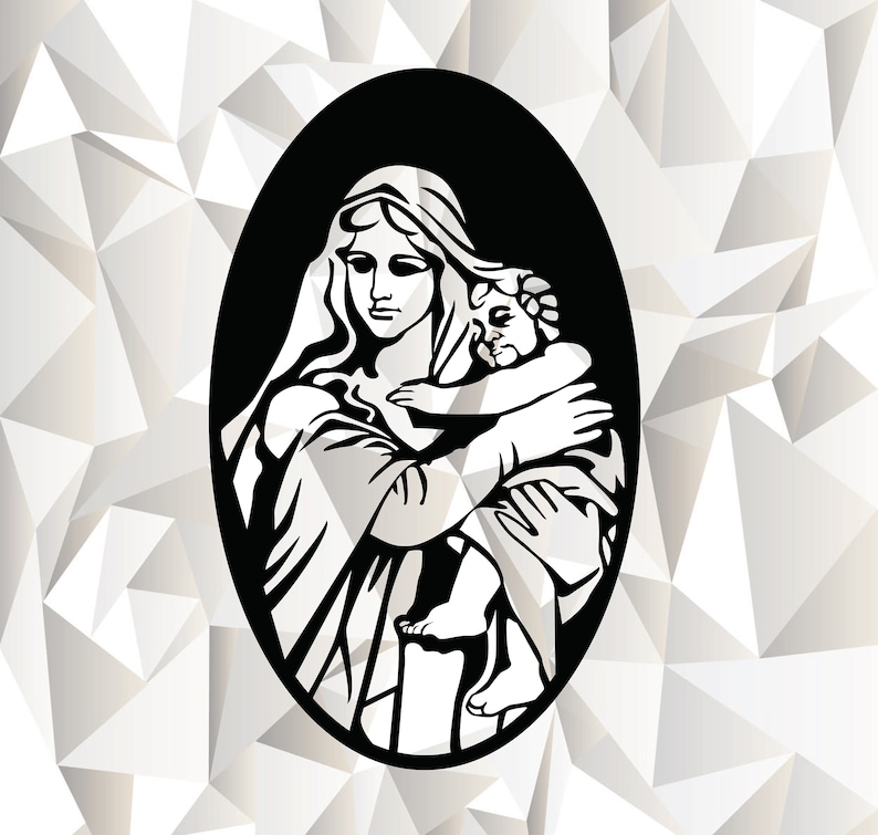 Download Baby Jesus Cut Files For Silhouette Mother Mary Clipart Virgin Mary And Baby Jesus Svg Vector Files For Cricut Stencil Svg Dxf Png Eps Clip Art Art Collectibles