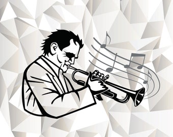 Man with Trumpet SVG, Man with Trumpet Clipart, Cut Files For Silhouette, Files for Cricut, Vector, Stencil, Svg, Dxf, Png, Eps