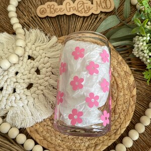 Flower Cup, Beer can glass, Glass can, Bamboo lid, Beer glass, Beer can glass with straw, Cup with bamboo lid, Flower Glass, Daisy cup image 3