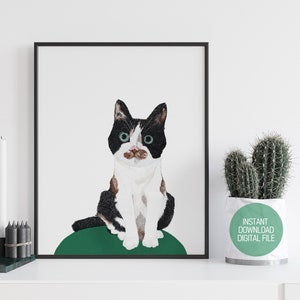 Gatto carino, opera d&#39;arte di gatto stampabile, arte murale per la cameretta dei bambini, decorazioni per la cameretta, arte stampabile per la camera da letto, opera d&#39;arte stampabile, stampa di illustrazioni, decorazioni per la casa