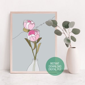 Peony Wall Art, Floral Wall Art, Printable Wall Art, Peony Print, Lovely Floral Wall Art, Pink Floral Print, Botanical Art Print