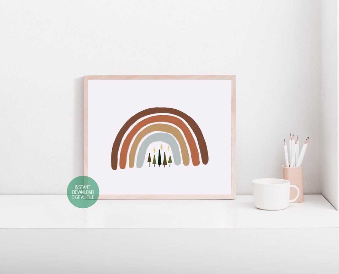 Rainbow Print Neutral Rainbow Wall Art Rainbow Nursery Etsy