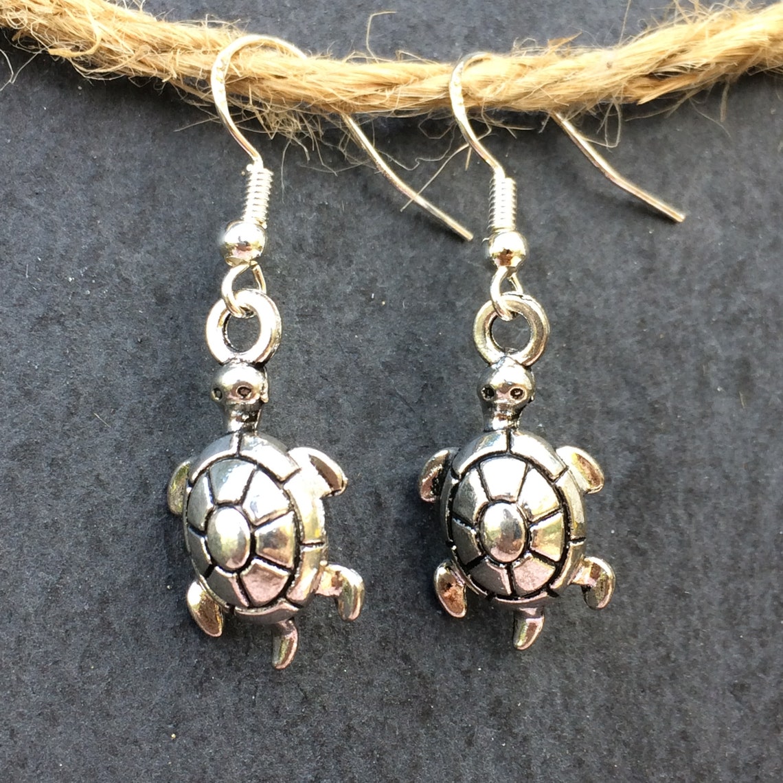 Tortoise earrings on 925 Sterling silver ear wires Turtle | Etsy