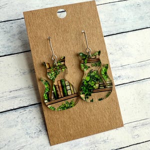 Books with Plants Acrylic Cat Stainless Steel Earrings
