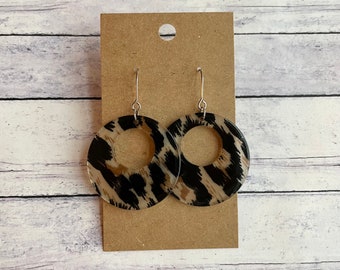 Brown, Black and Tan Leopard Acrylic Circle Stainless Steel Earrings