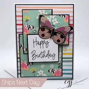Happy Birthday Card - Handmade with Envelope, Floral and Butterfly Birthday Card Homemade for Her