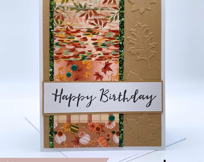 Fall Happy Birthday Card - Handmade With Envelope, Autumn, Leaves ...