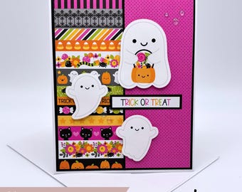 Handmade Halloween Card: Trick or Treat Ghost Card with Envelope