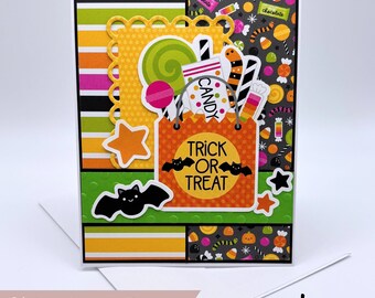 Handmade Halloween Card: Trick or Treat Pumpkins & Bats