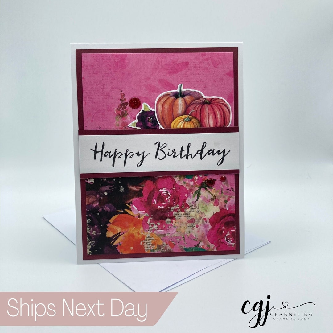 Happy Birthday Card - Handmade Card With Envelope, Fall, Pumpkins ...
