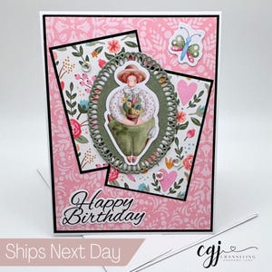 Happy Birthday Card - Handmade with Envelope, Floral and Succulent Birthday Card Homemade for Her Farmer Girl Birthday Card