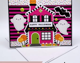 Whimsical Ghost Halloween Spooky Handmade Greeting Card