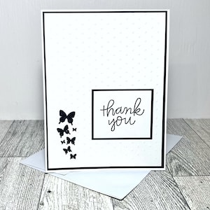 Thank You Card Handmade Black and White Elegant Thank You Card with Butterfly