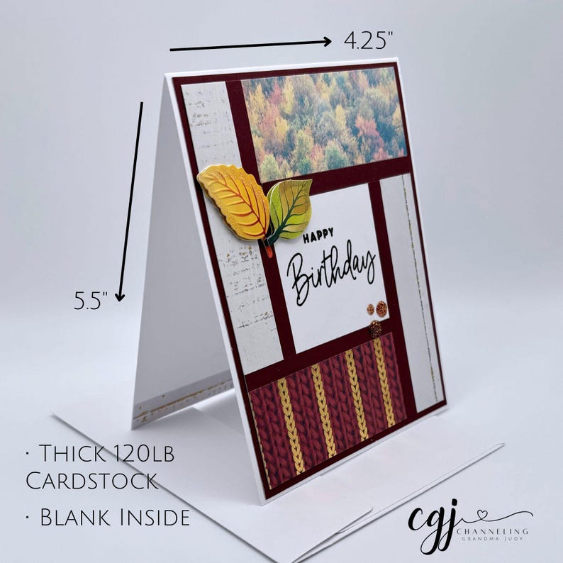 Fall Happy Birthday Card - Handmade With Envelope, Autumn, Leaves - Etsy