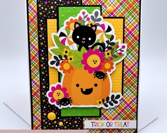 Handmade Halloween Card: Trick or Treat Kitty & Pumpkin