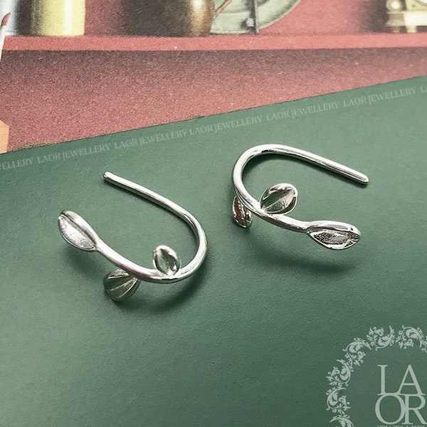 925 Sterling Silver Leaf Ear Cuffs | No-Piercing Non-Pierced Wrap Earrings | Pull Through Hook Thread Minimalist Dainty Cartilage Jewelry
