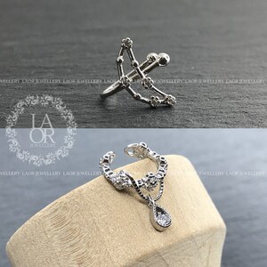 925 Sterling Silver Constellation & Water Drop Ear Cuffs | Zodiac Celestial Wrap Earrings | No-Piercing Non-Pierced Unique Cartilage Jewelry
