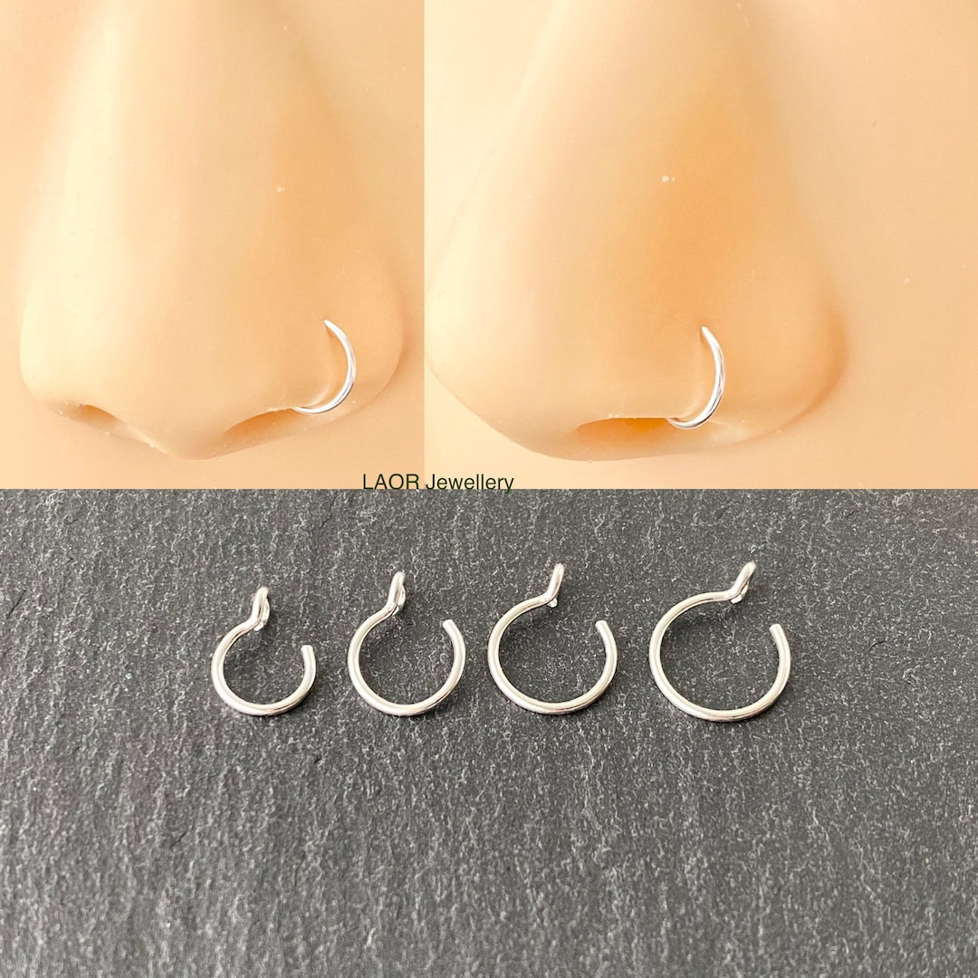 Faux Nose Ring Fake Non Piercing Nose Hoop Sterling Silver Minimalist ...