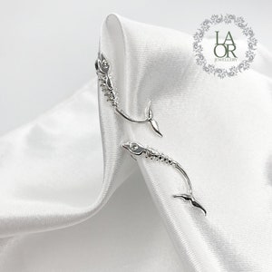 925 Sterling Silver Fish Skeleton Ear Crawlers | Fish Bone Ear Climbers | Fishbone Ear Sweeps | Boho Ear Pins | Minimalist Dainty Earrings