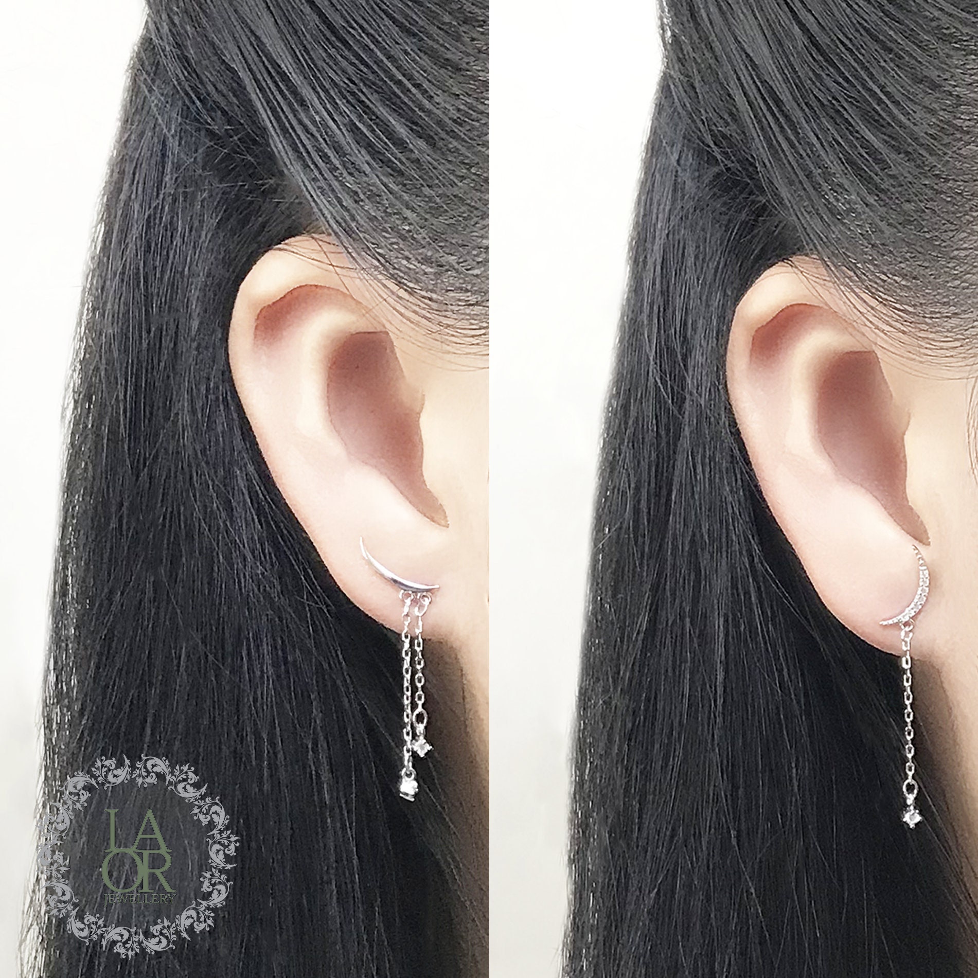 925 Sterling Silver Asymmetrical Crescent Half Moon Chain