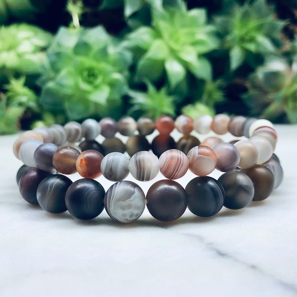 Botswana Agate Gemstone Beaded Bracelet | 6mm | 8mm | Natural | Healing | Concentration | Balancing | Growth | Jewelry | Yoga | Stretchy
