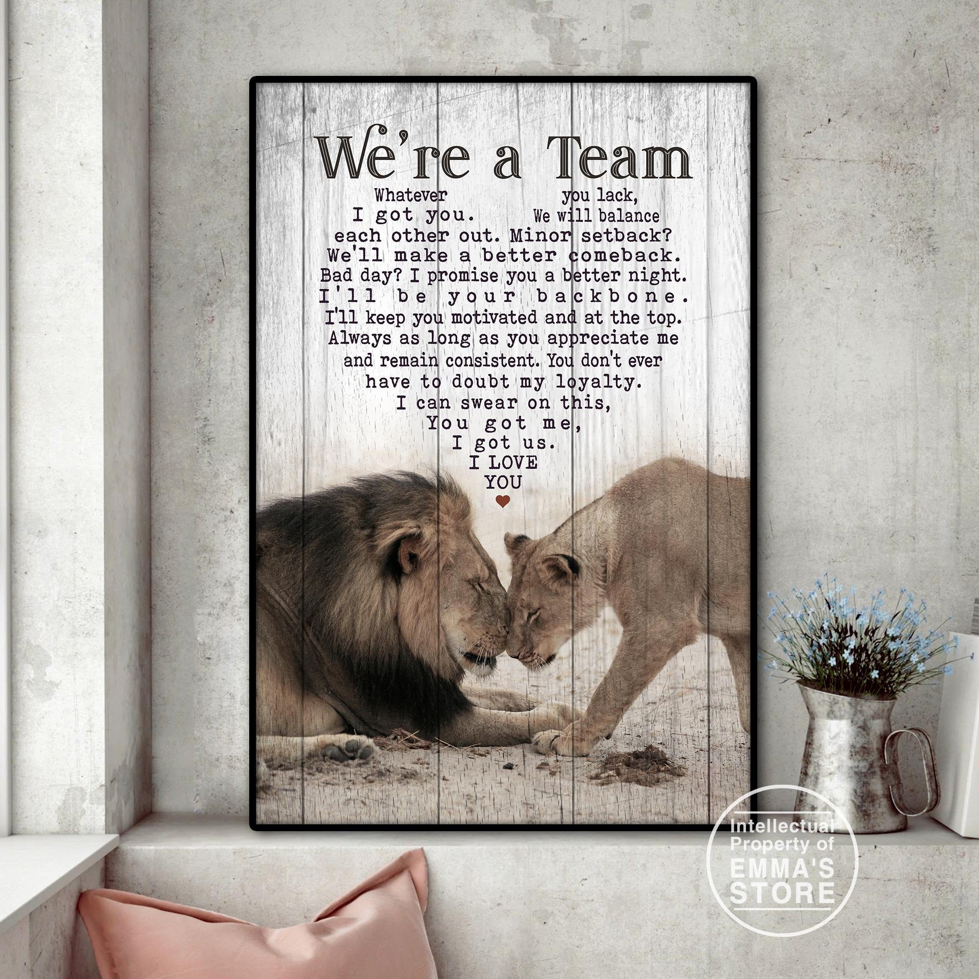 Lion Couple Wall Art We're A Team Canvas Lion and Etsy