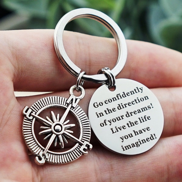 Engraved Compass Keychain Etsy