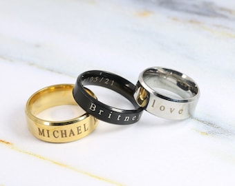 6mm Personalized Stainless Steel Ring,Promise Ring for Men/Women,Custom Engraved Name Band,Men&#39;s Titanium Band,Gift for Dad/Man