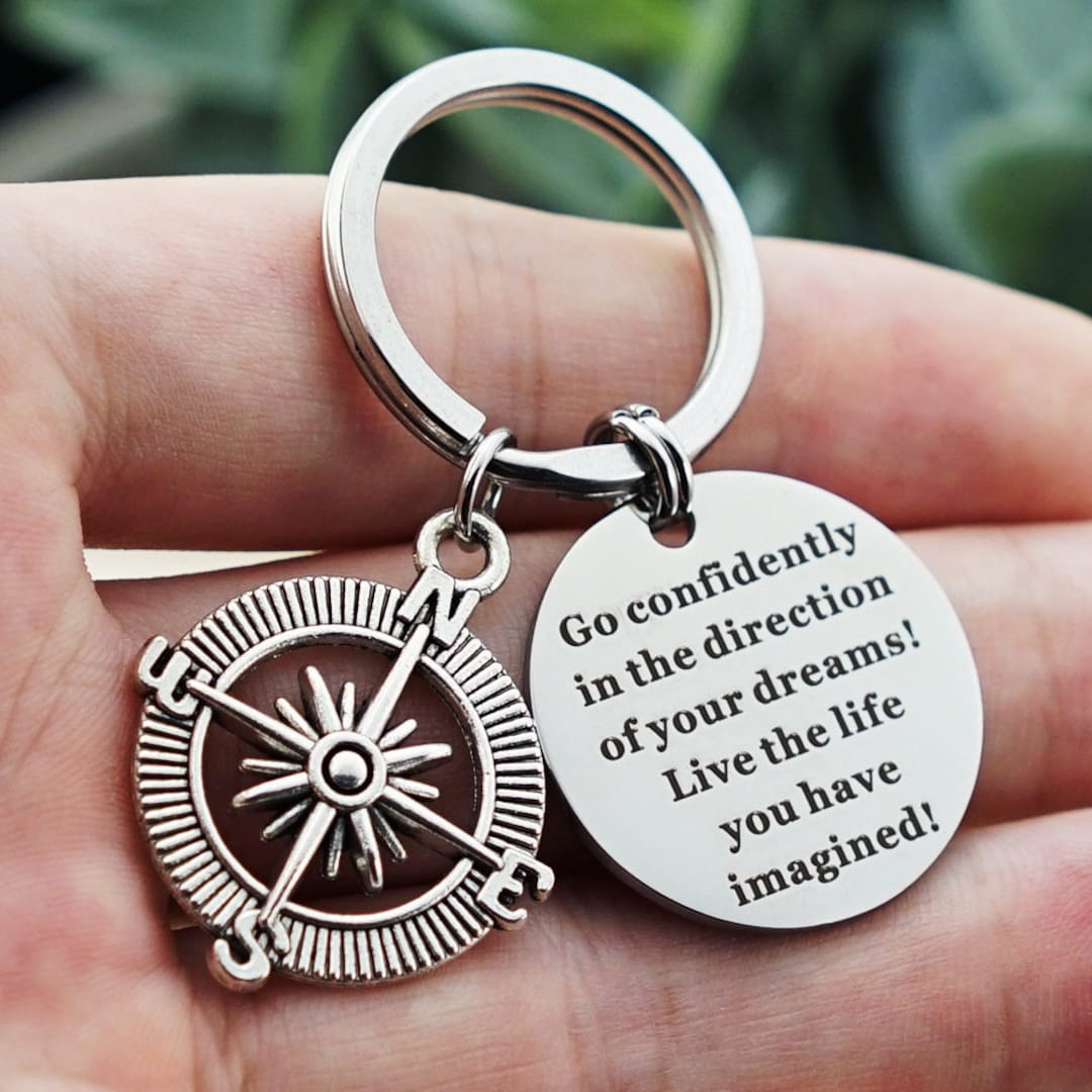 Compass Keychain,custom Keychain,engraved Keyring,travel Keychain ...