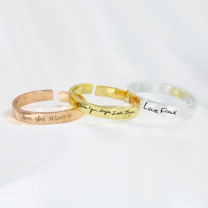 3mm/4mm Sterling Silver Actual Handwriting Ring for Mom,Memorial Handwriting Band Ring,Signature Ring,Custom Message Ring,Mother&#39;s Day Gift