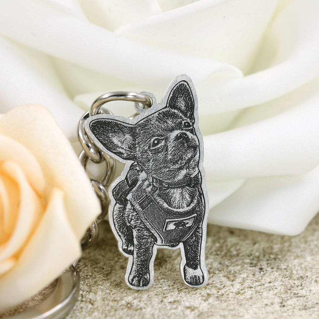 Sliver Pet Portrait Keychain,personalized Pet Dog Memorial Keyring