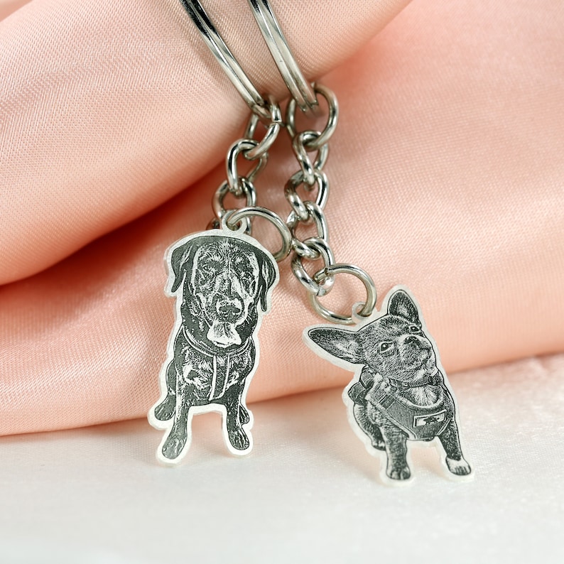 Sliver Pet Portrait Keychain,Personalized Pet Dog Memorial Keyring,Engraved Photo keychain,Custom Lover Gift,Pet Memorial Gift,Dog Keychain image 3