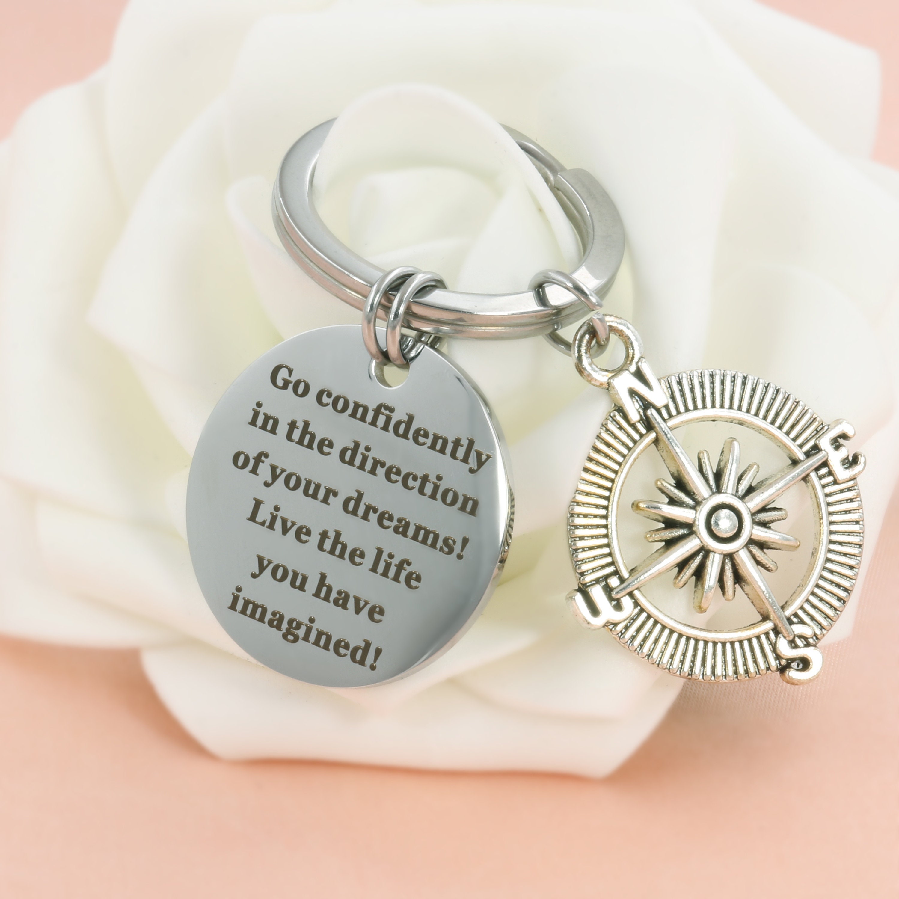 Compass Keychain,custom Keychain,engraved Keyring,travel Keychain ...
