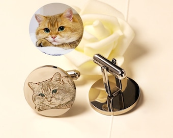 Custom Pet Photo Cuff Links,Pet Memorial Cufflinks,Personalized Cufflinks,Pet Portrait Cufflinks,Gift for Groom,Wedding Gift,Photo Cuff link