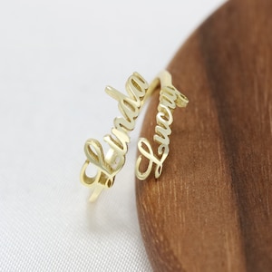 Anel com nome personalizado, anel inicial, anel com letras, anéis com nomes duplos gravados, joias personalizadas, presente para ela