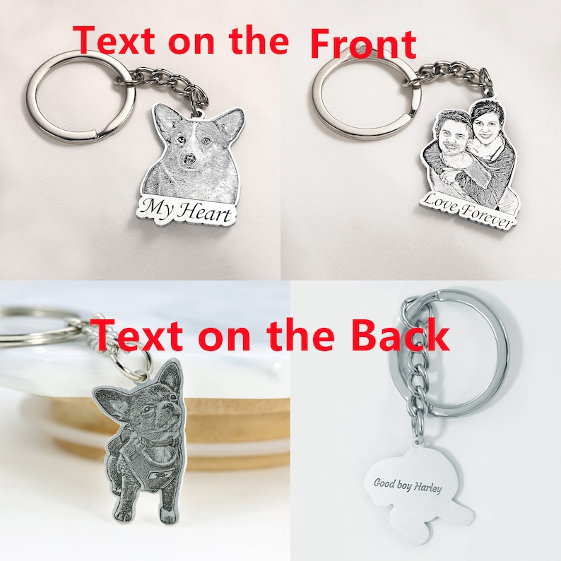 Sliver Pet Portrait Keychain,Personalized Pet Dog Memorial Keyring,Engraved Photo keychain,Custom Lover Gift,Pet Memorial Gift,Dog Keychain image 2