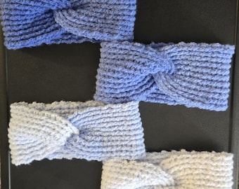 Hand-Crocheted Twisted Ear Warmer Blue Gradient